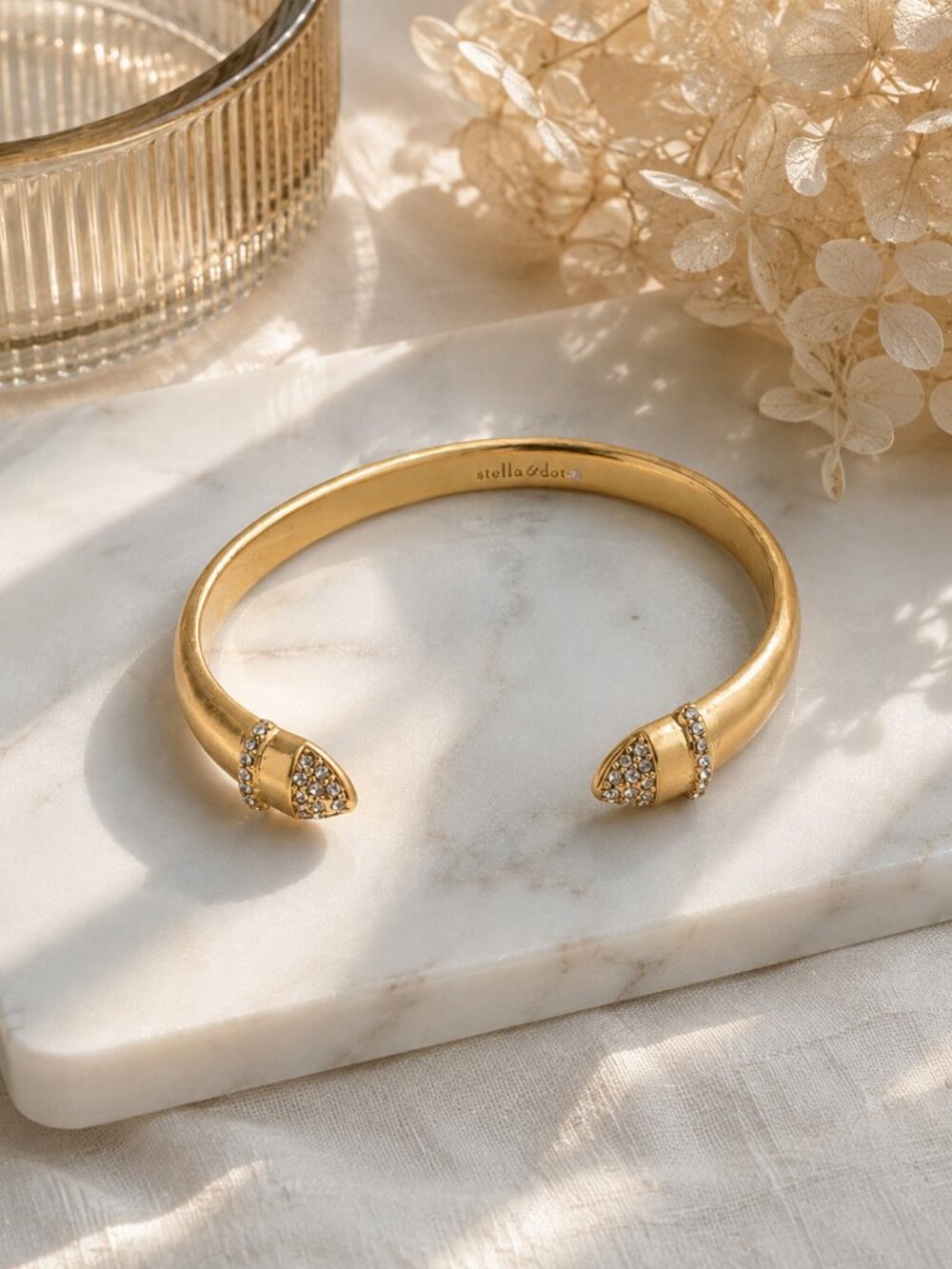 Stella & Dot Ansley Gold Tone Pavé Crystal Open Cuff Bracelet